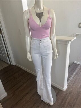 Free People White High-Rise Flare Jeans